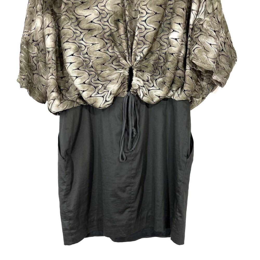 Black Halo Women’s Size 12 Large Grey Metallic Lace Blouson Top Dress Pockets - Picture 10 of 12